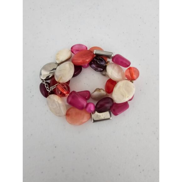 Vintage 1990s Multi Strand Beaded Bracelet Stones Shades of Red and Pink - Picture 3 of 3